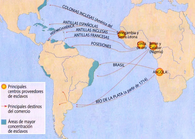 Mapa de las rutas de comercio de esclavos